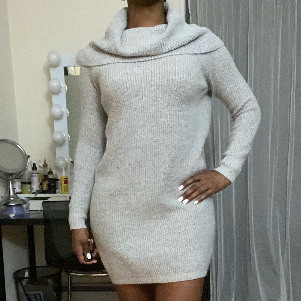 Cozy grey oversized knee length sweater dress